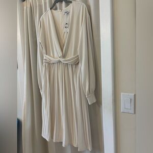 NWT Express Cream Long Sleeve Pleated Dress, Medium